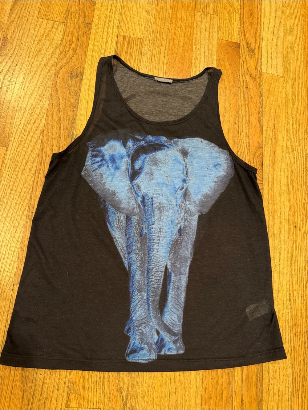 Women’s Black Tank Top with Blue Elephant Print medium